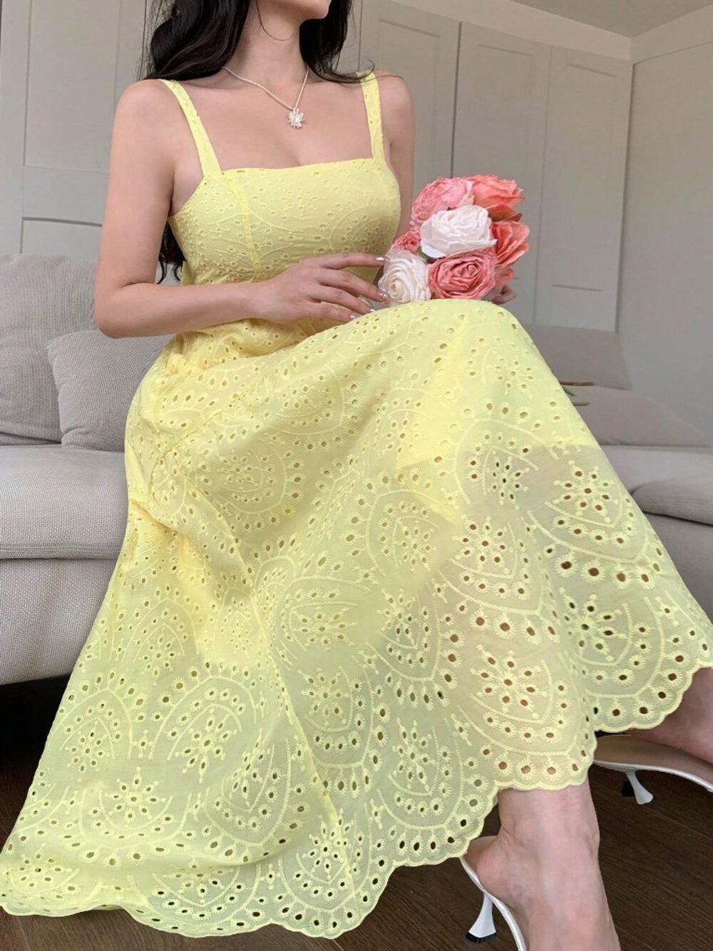 Yellow Boho Women's Casual Vacation Style Long Sundress - Picture 9 of 10